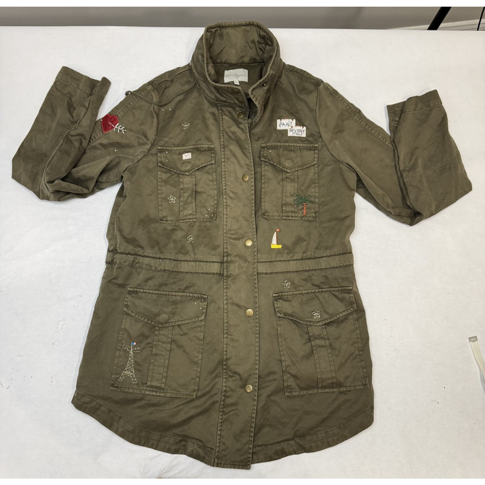 Joie Iban Patchwork Military Utility Jacket Fatigue Green Paris France Boho XS
